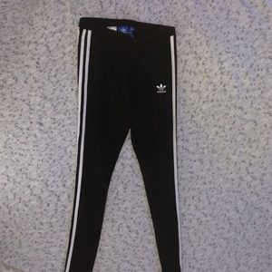 US Small Adidas Leggings- 3 Stripes down each leg